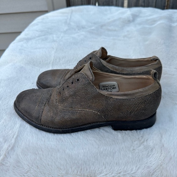 Sartori Gold leather oxfords Italian handmade slip on loafers EU 38 US 7-7.5 - Picture 10 of 14